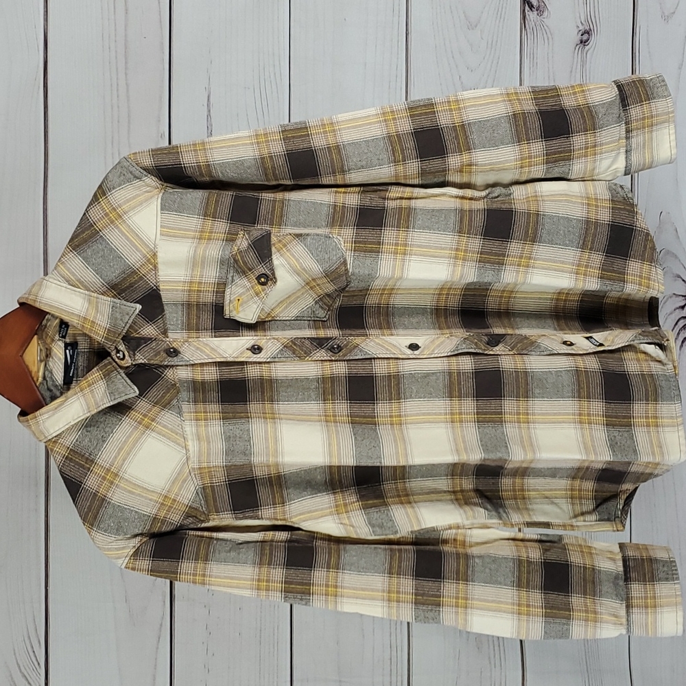 Vans•M flannel shirt button down plaid tan/brown